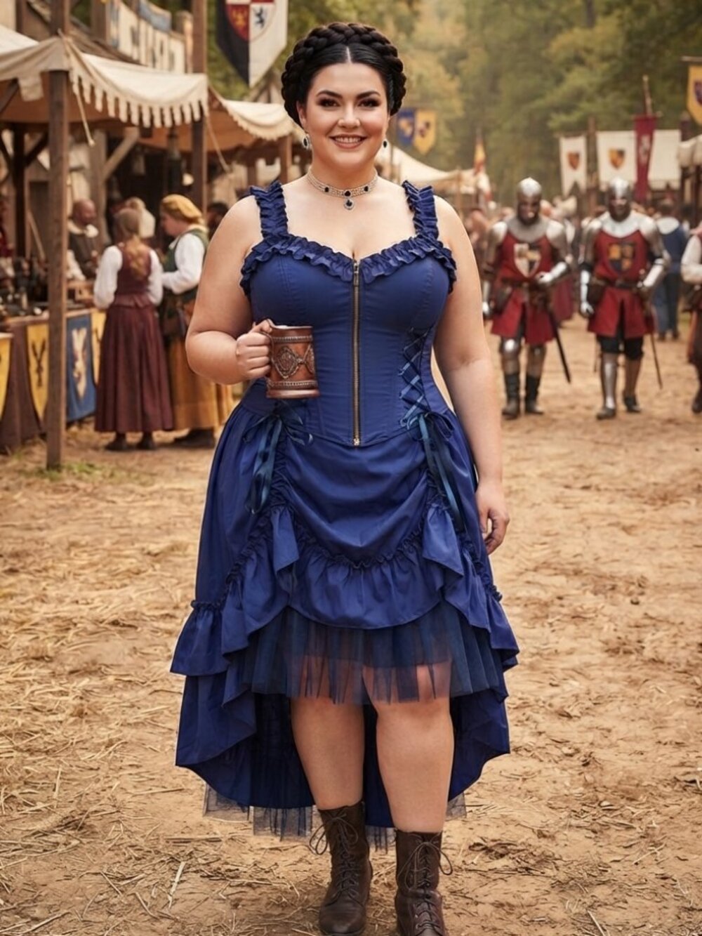 Renaissance Pirate Halloween Lace Up Bodice with Zipper Dress